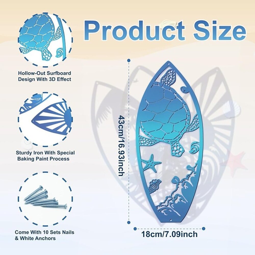 NEW 4Pcs Metal Surf Board Wall Decor Summer Surfboard Beach Signs. - Picture 4 of 9
